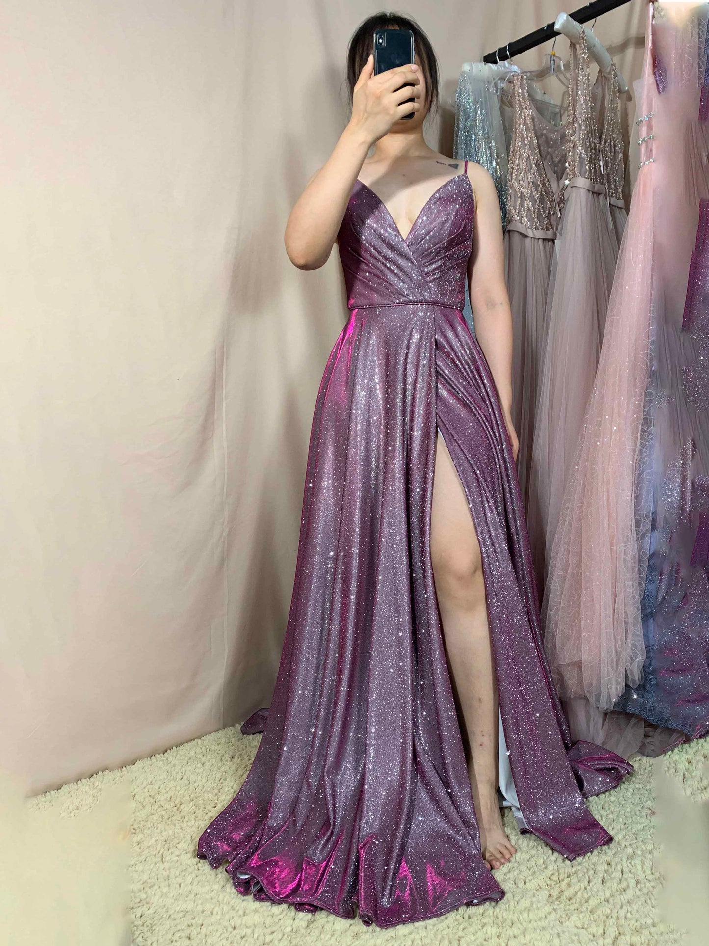Glitter A-Line Spaghetti Straps Sleeveless Prom Dress-GD100082