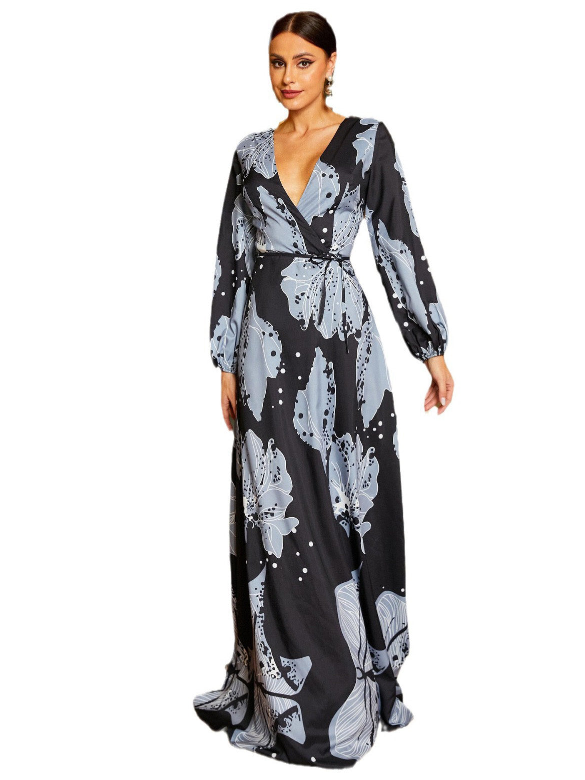 FLORAL A-Line V-Neck Long Sleeves-Dress-GD102134