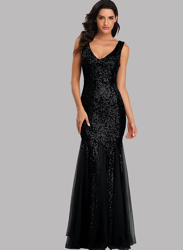 Sequin Mermaid V-Neck Sleeveless Dress-GD102143