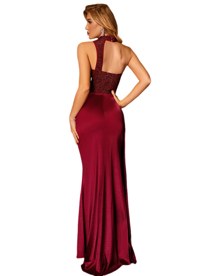 Silk Like Satin Sheath Halter Sleeveless-Prom Dress-GD102156