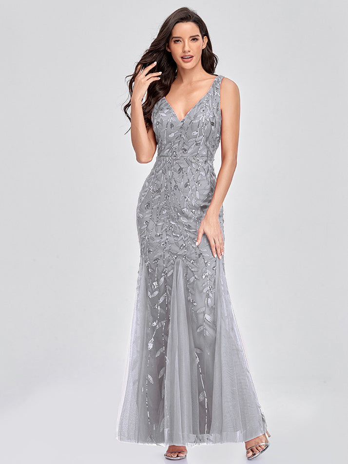 Sequin Mermaid/Trumpet V-Neck Sleeveless Prom Dress-GD102158