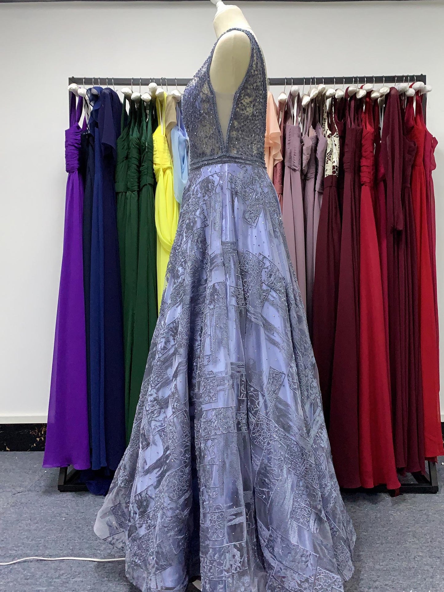 Lace A-Line V-Neck Sleeveless-Prom Dress-GD102173