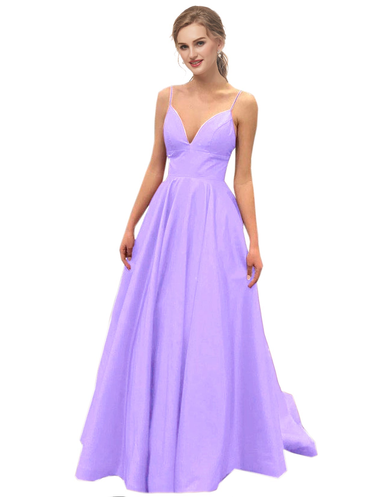 Satin A-Line Spaghetti Straps Sleeveless Prom Dress-GD102175