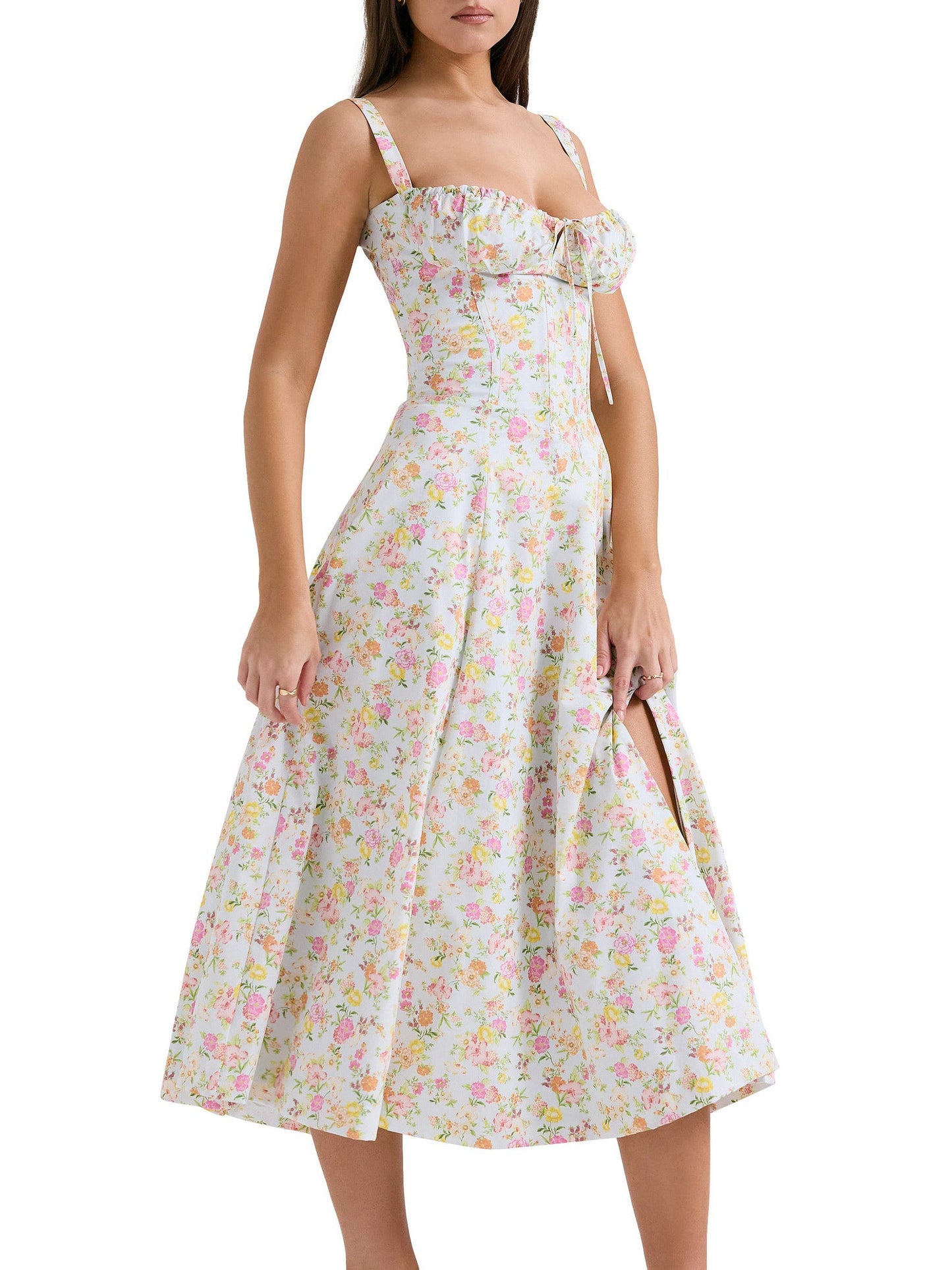 Floral A-Line Spaghetti Straps Sleeveless-Dress-GD102213
