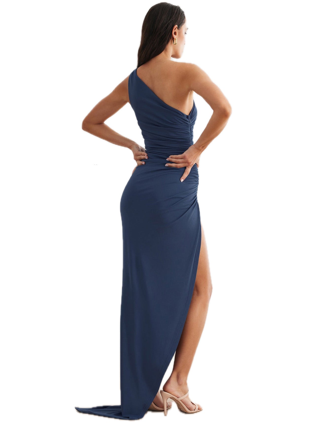 Ruched Surplice Mermaid One Shoulder Sleeveless Dress-GD102242