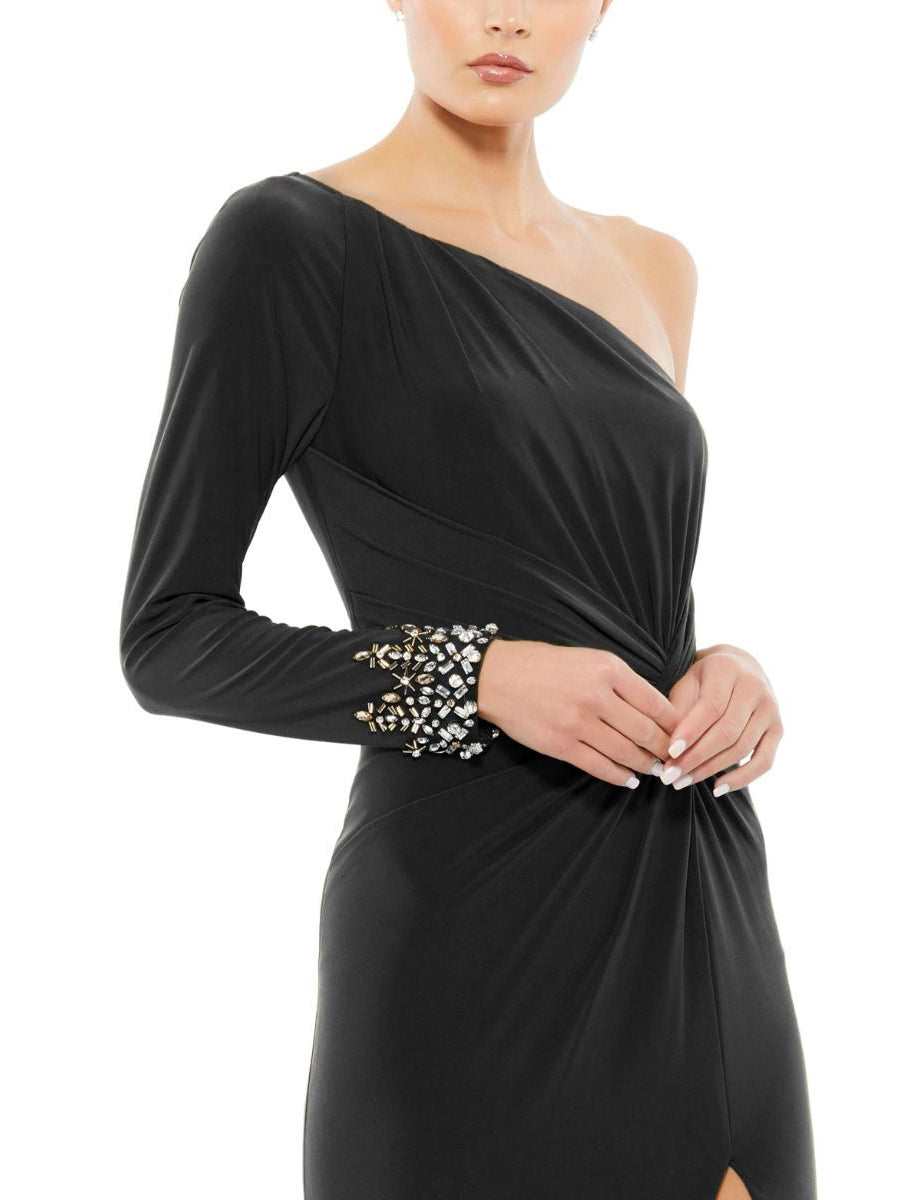 Ruched Surplice Sheath One Shoulder Long Sleeves Dress-GD102270