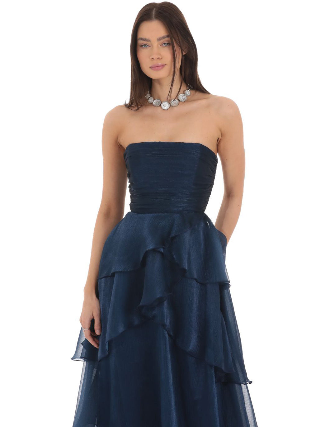 Pearl Chiffon Strapless Sleeveless