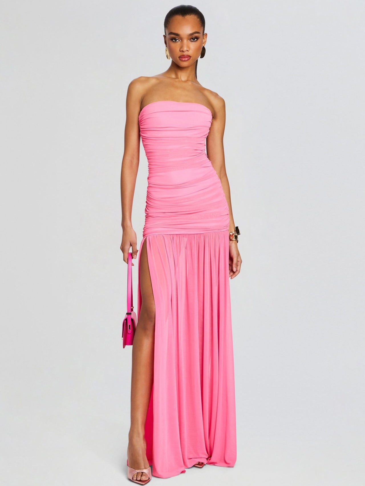 Pearl Chiffon Strapless Sleeveless