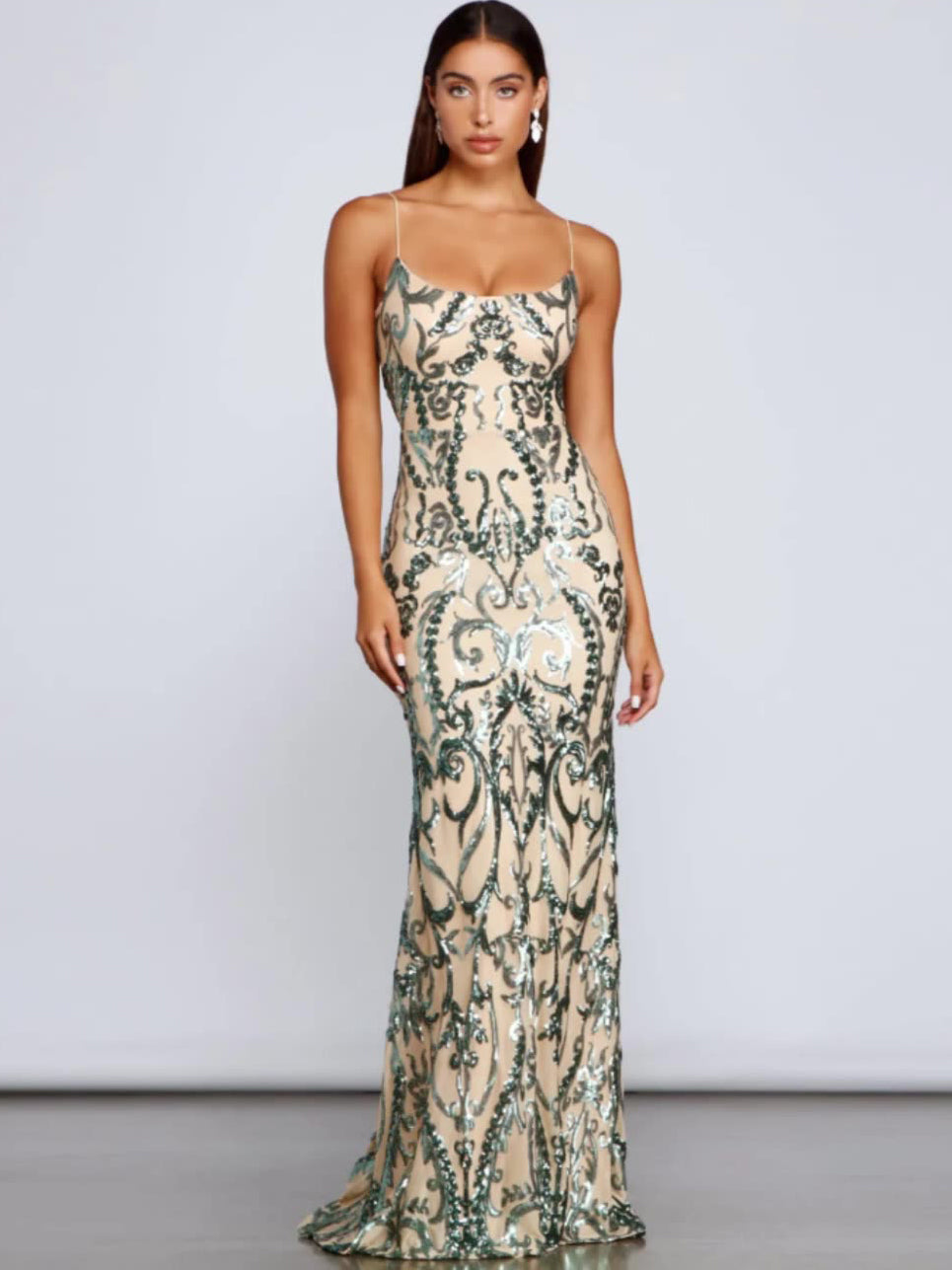 Sequin Mermaid Spaghetti Straps Sleeveless Dress-GD102295