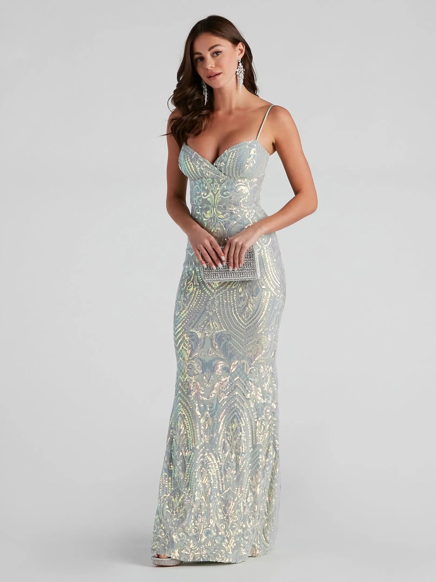 Sequin Mermaid Spaghetti Straps Sleeveless Dress-GD102296