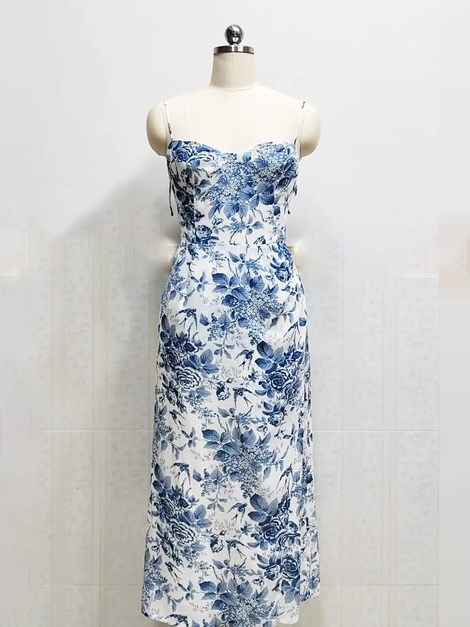 Floral Sheath Spaghetti Straps Sleeveless Dress-GD200800