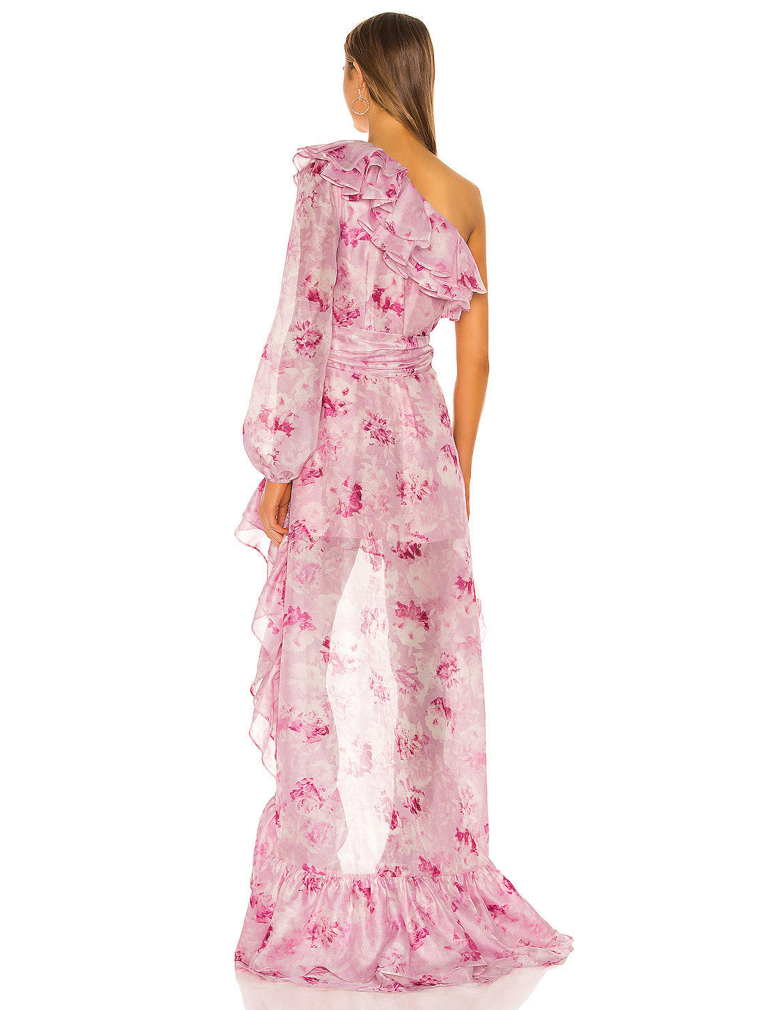 Floral A-Line One Shoulder Long Sleeves Dress-GD200844