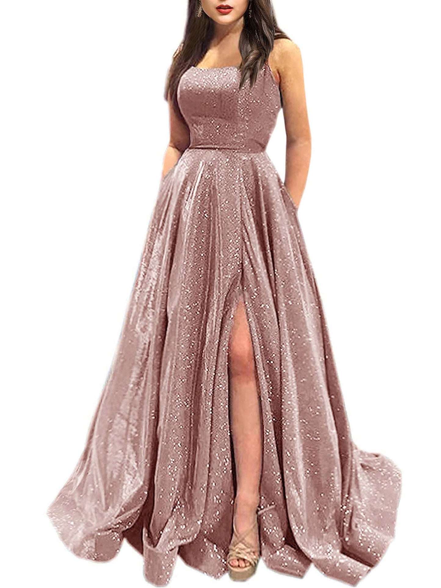 Glitter A-Line Spaghetti Straps Sleeveless Prom Dress-GD100025