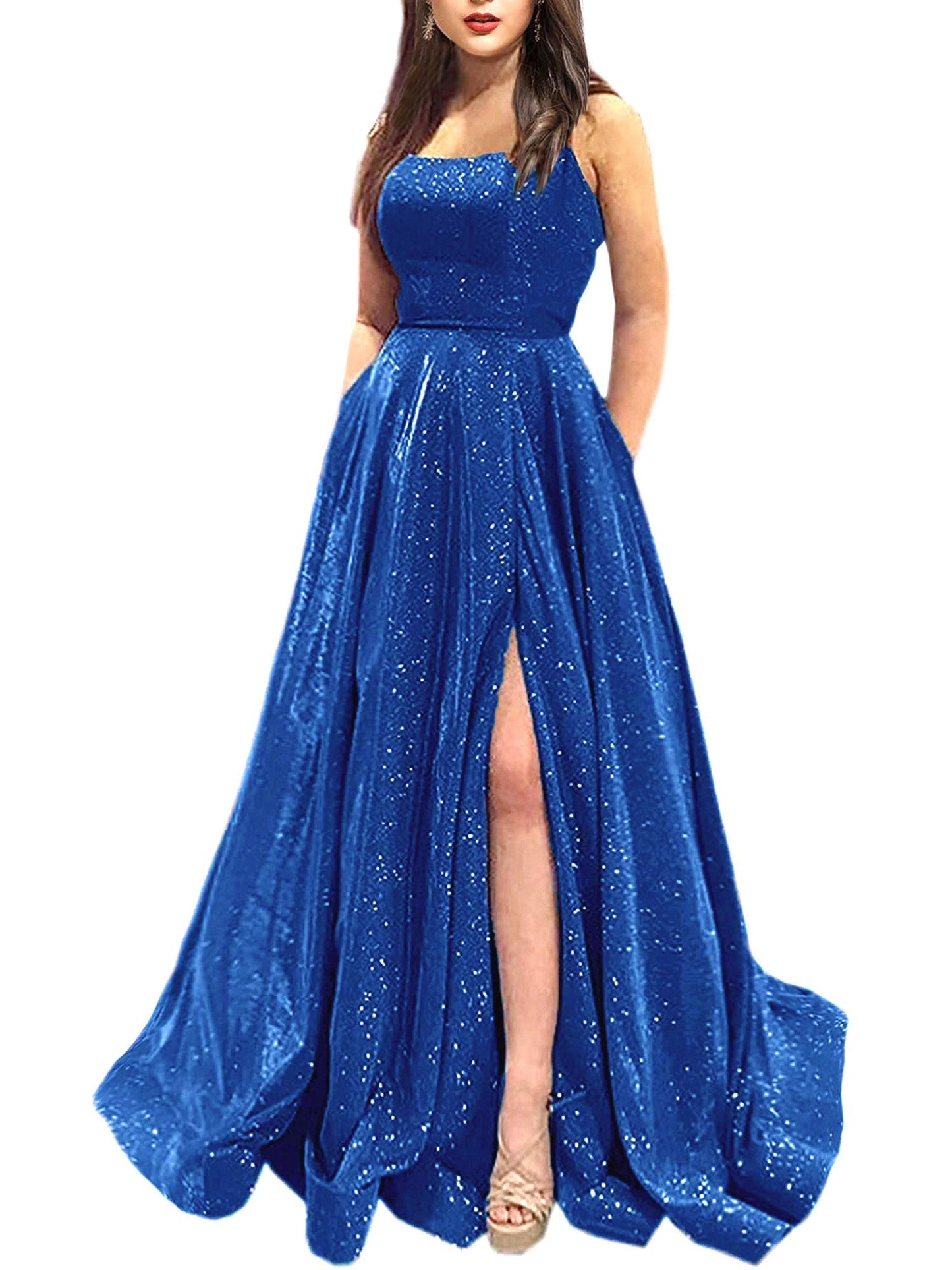 Glitter A-Line Spaghetti Straps Sleeveless Prom Dress-GD100025