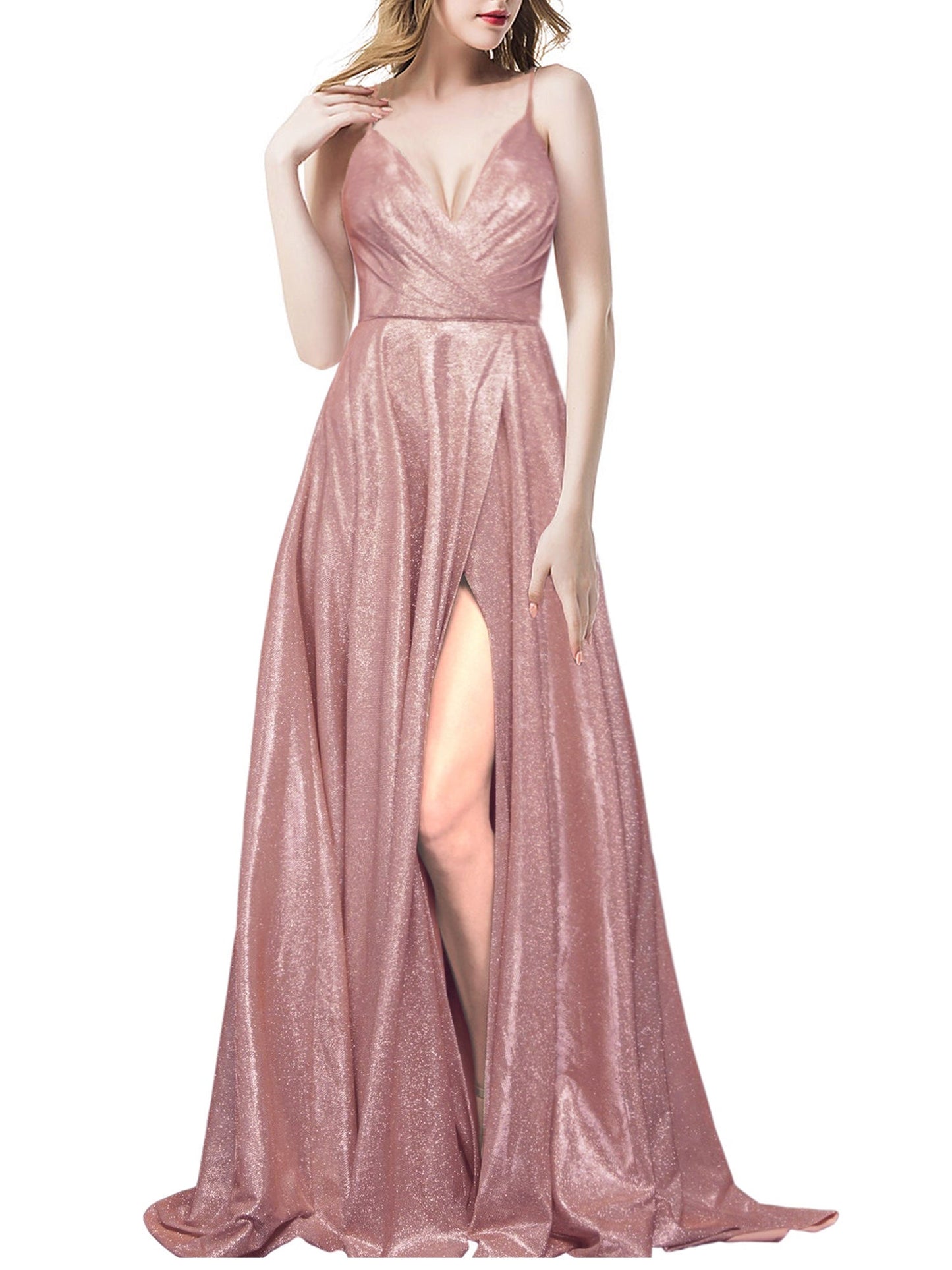 Glitter A-Line Spaghetti Straps Sleeveless Prom Dress-GD100082