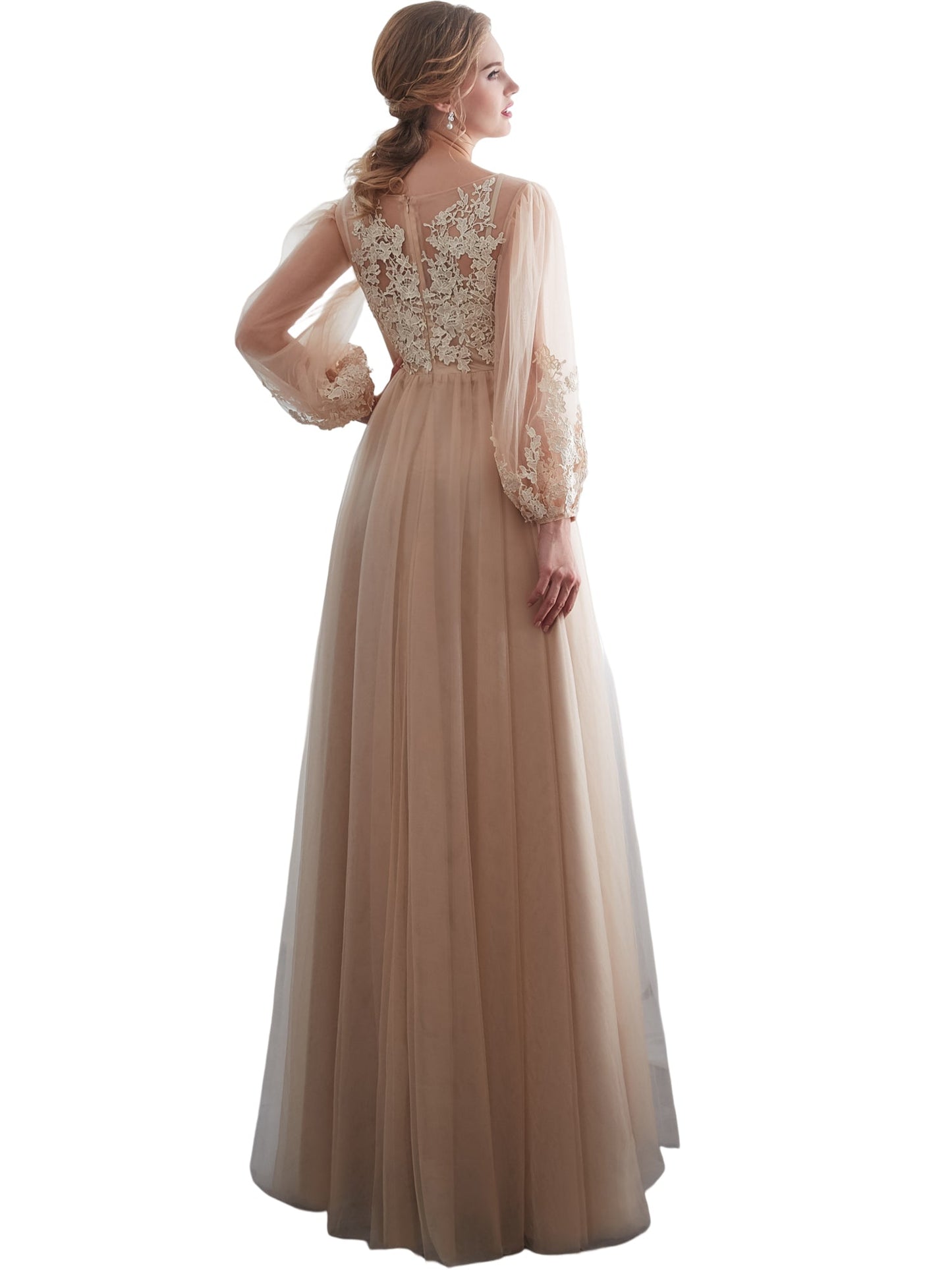 Lace A-Line Jewel Neck Long Sleeves-Prom Dress-GD100213