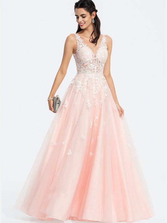 Tulle A-Line V-Neck Sleeveless-Prom Dress-GD100541