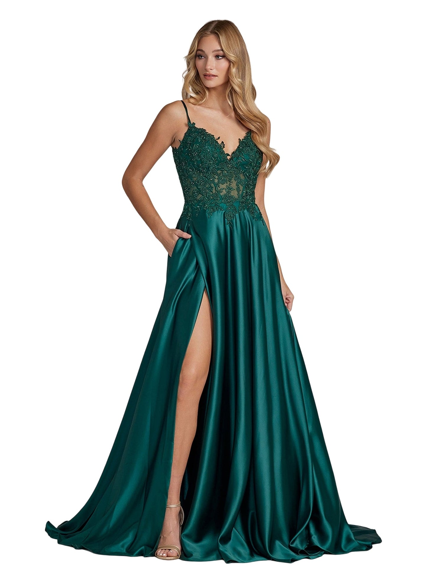 Lace Empire V-Neck Sleeveless Prom Dress-GD101502