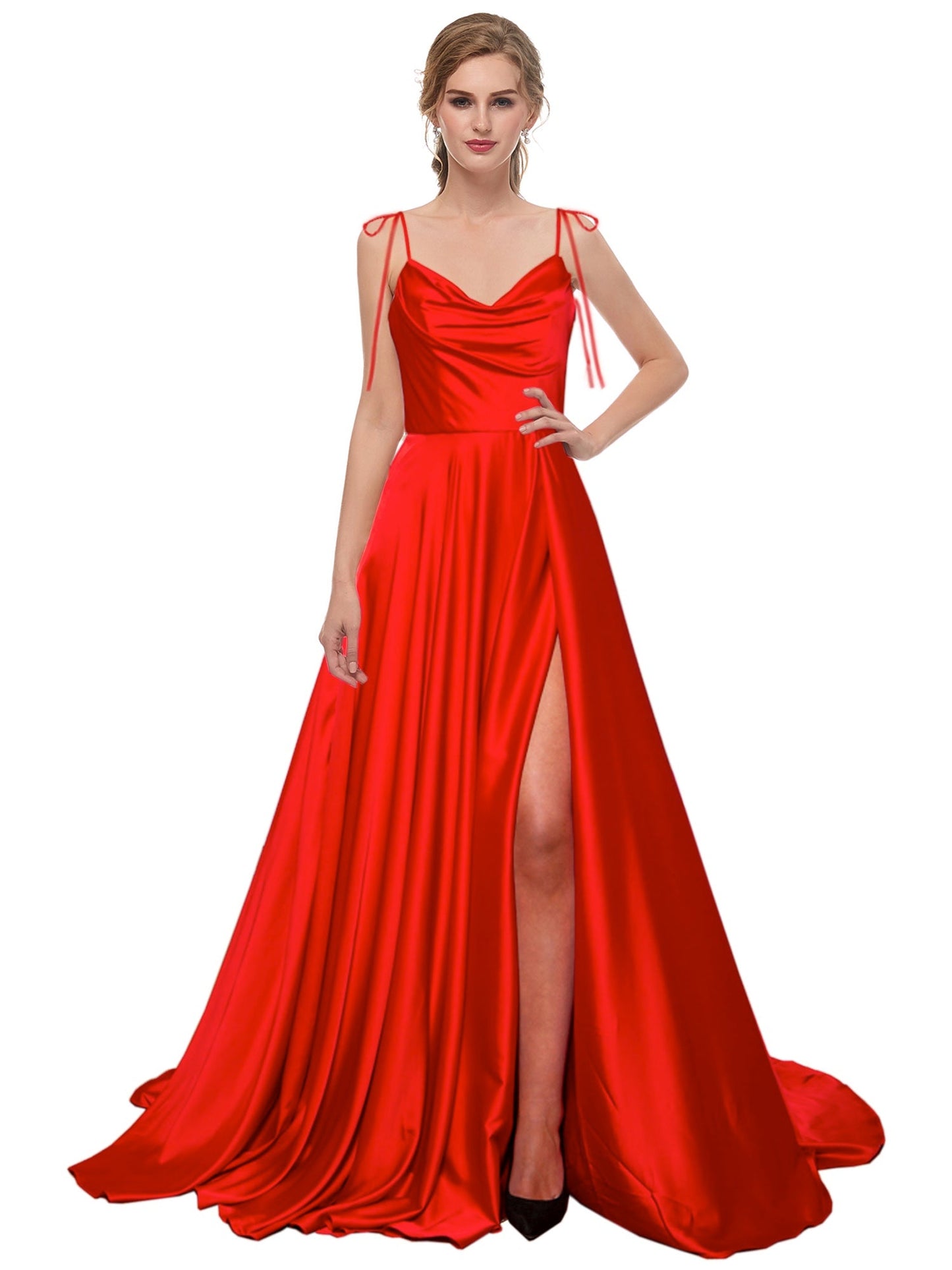 Satin Empire Cowl Neck Sleeveless Dress-GD101503