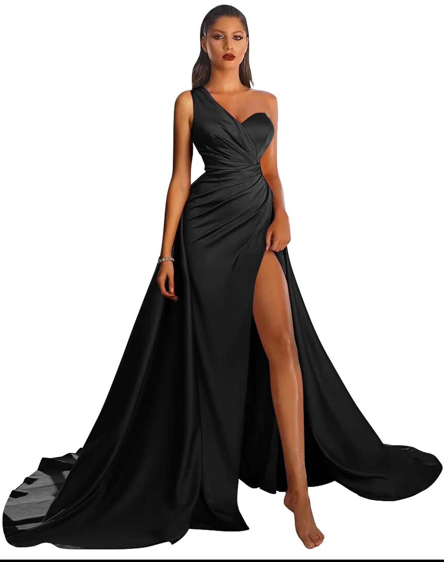 Satin Empire One Shoulder Sleeveless Prom Dress-GD101506