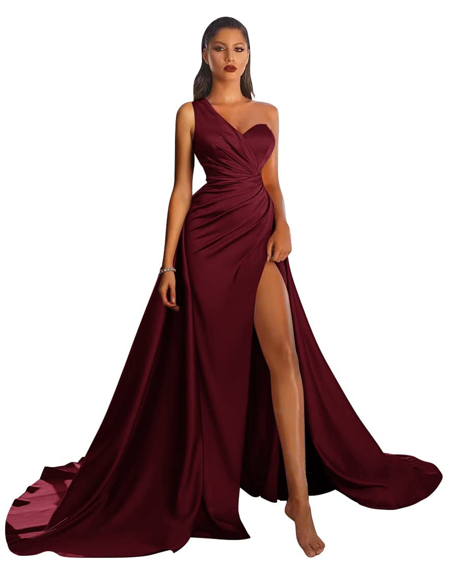 Satin Empire One Shoulder Sleeveless Prom Dress-GD101506