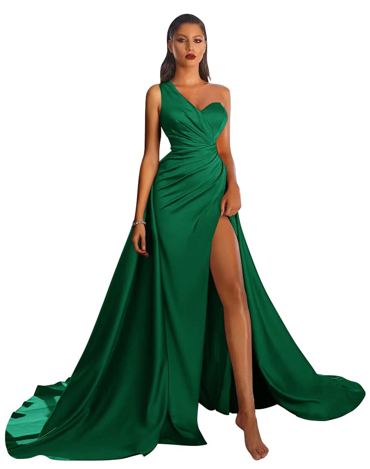 Satin Empire One Shoulder Sleeveless Prom Dress-GD101506