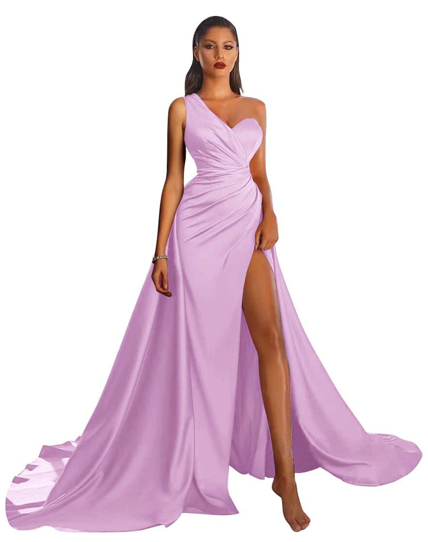 Satin Empire One Shoulder Sleeveless Prom Dress-GD101506