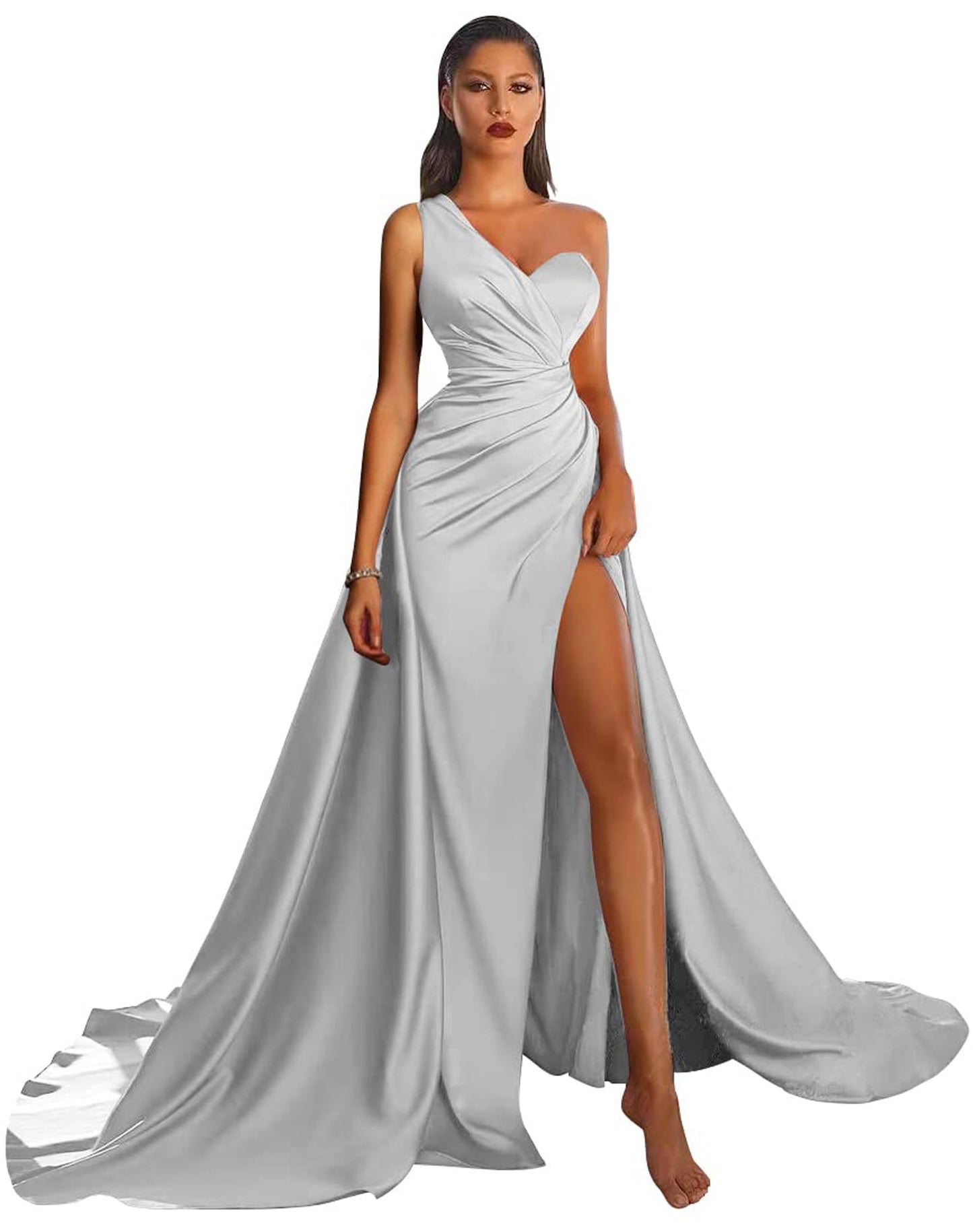 Satin Empire One Shoulder Sleeveless Prom Dress-GD101506