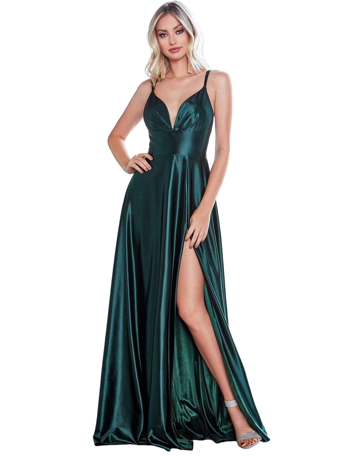 Satin V-Neck Sleeveless Dress