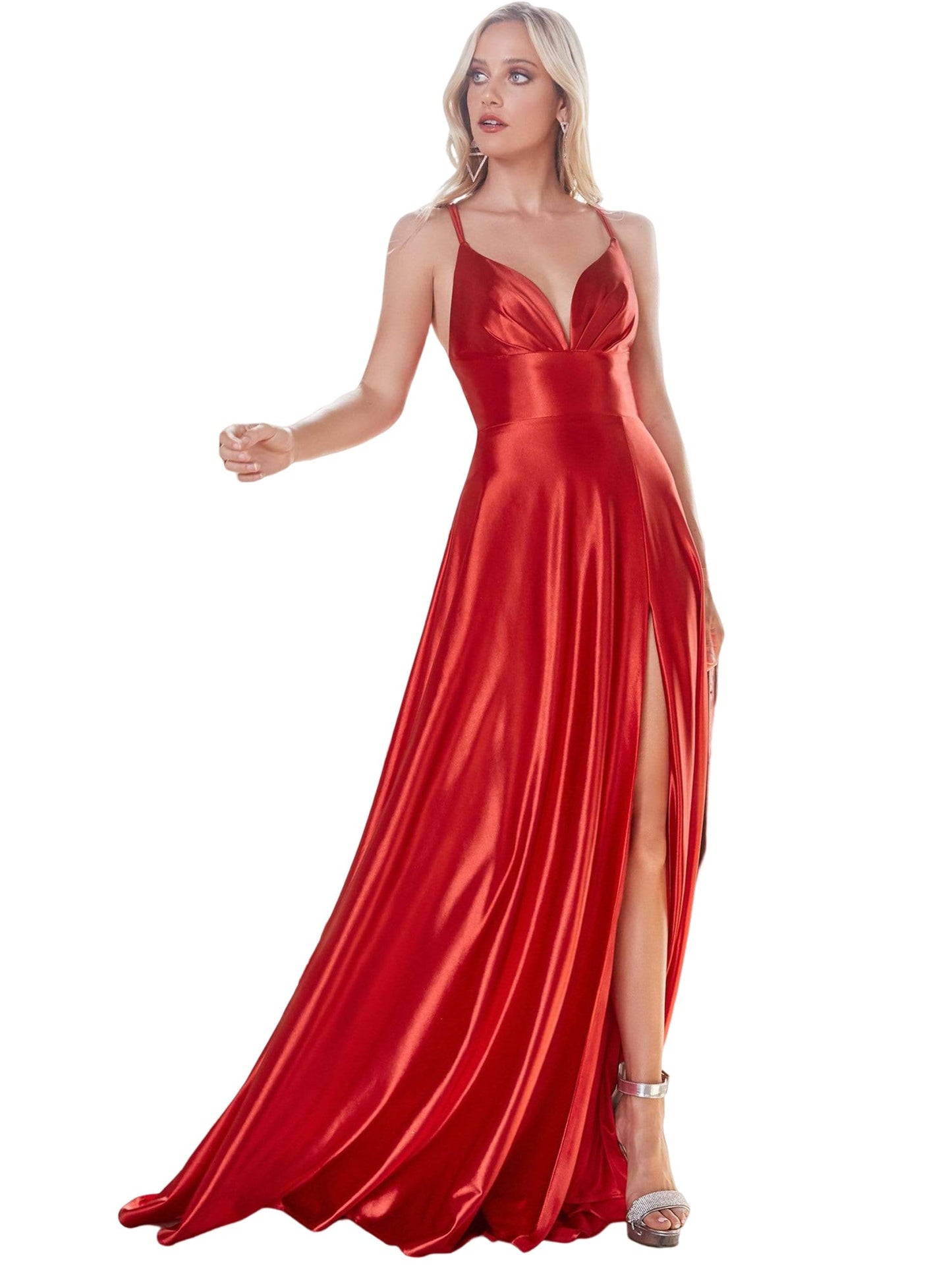 Satin Empire Dipped Sleeveless Dress-GD101514