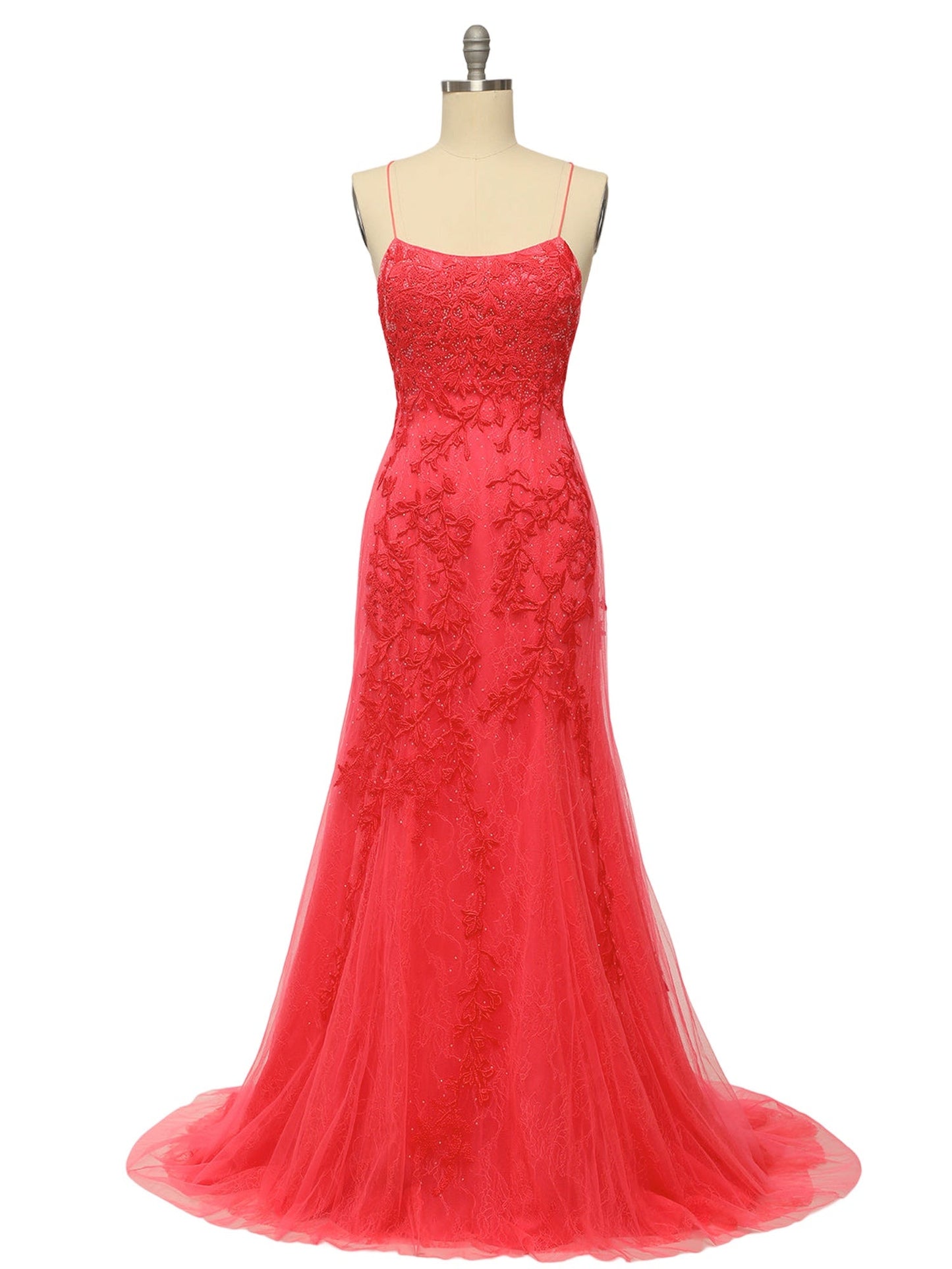 Lace Mermaid Boat Neck Sleeveless Prom Dress-GD101518