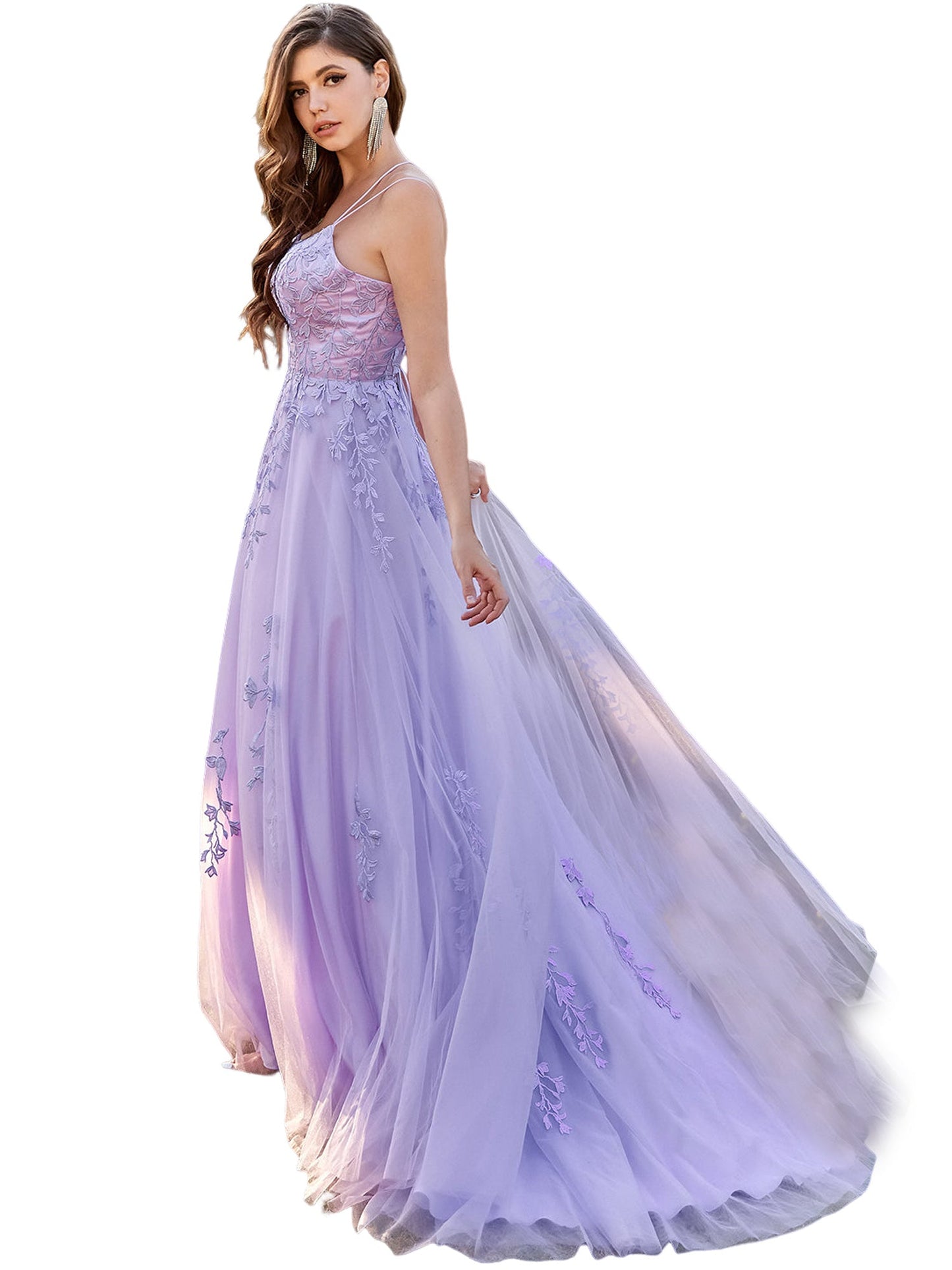 Lace Empire Boat Neck Sleeveless-Prom Dress-GD101527