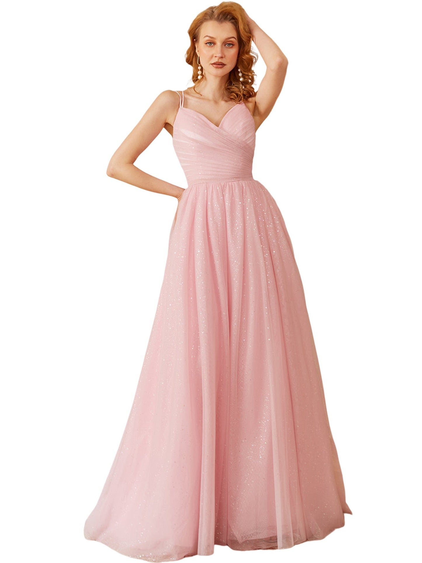 Glitter Tulle Empire Boat Neck Sleeveless-Prom Dress-GD101541