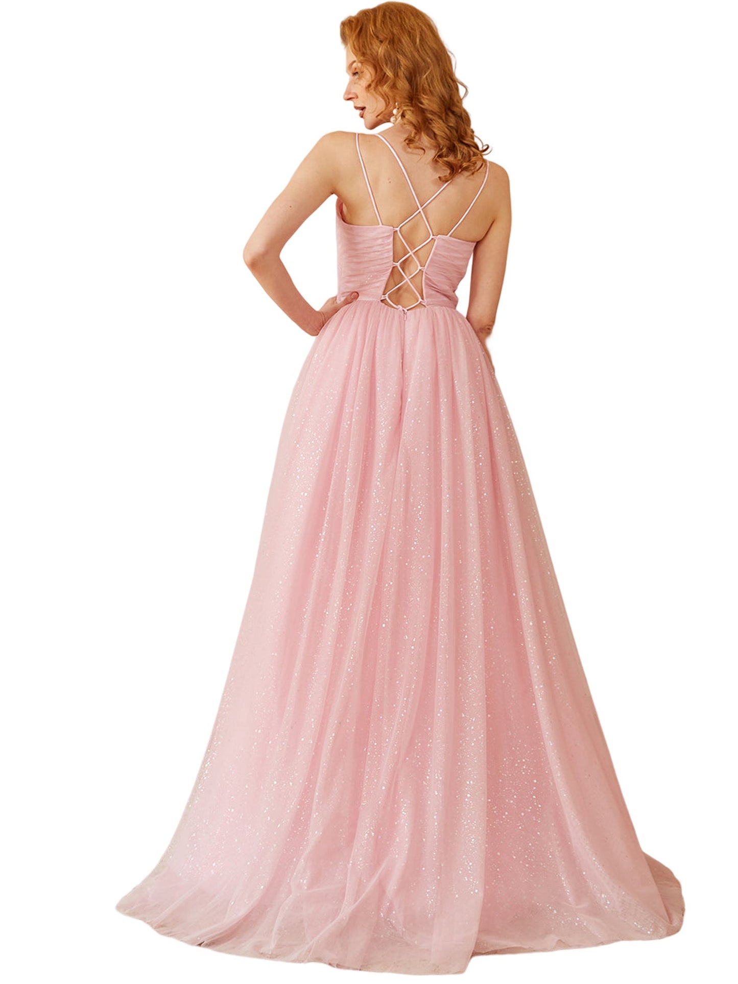 Glitter Tulle Empire Boat Neck Sleeveless-Prom Dress-GD101541