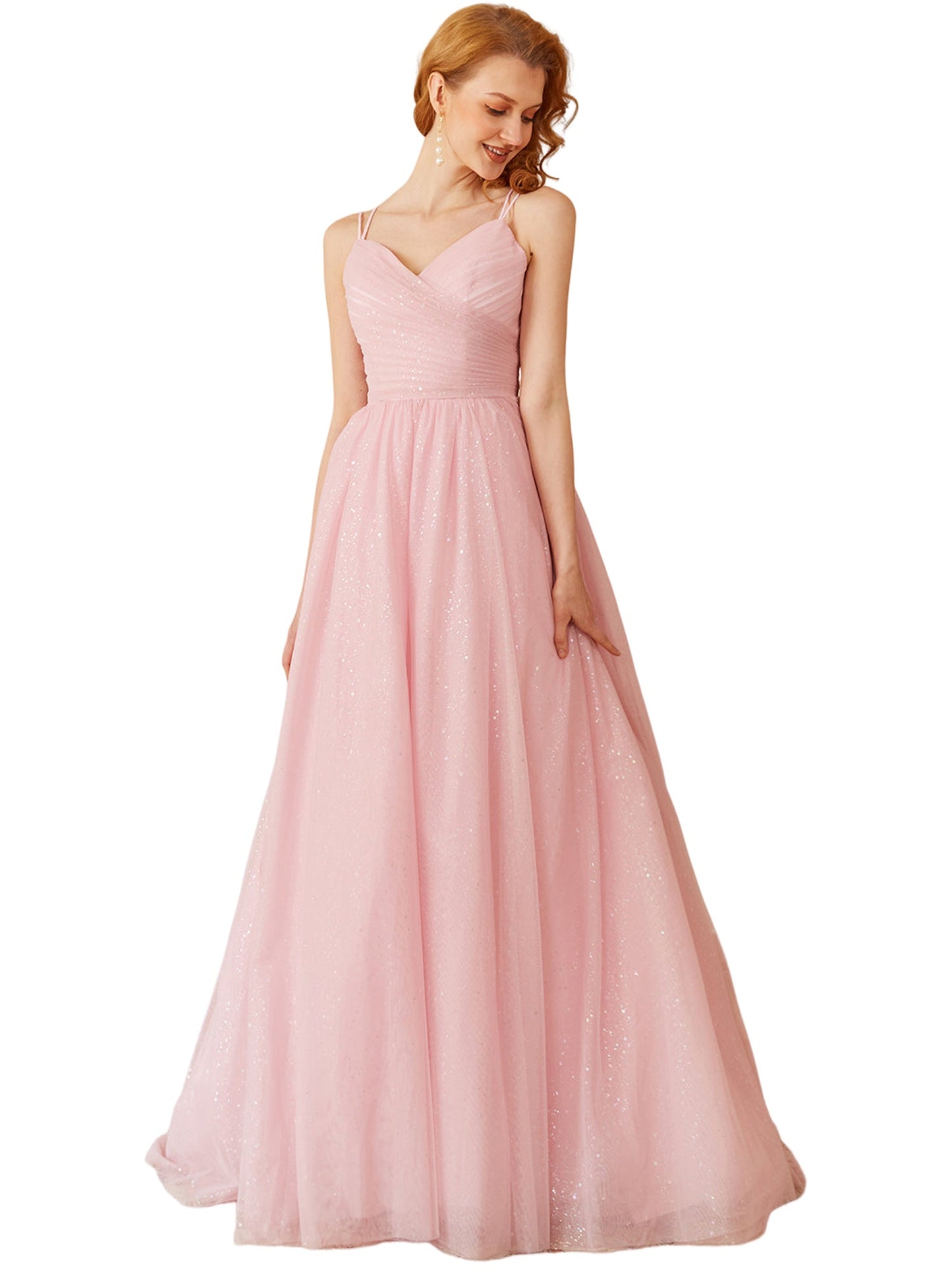 Glitter Tulle Empire Boat Neck Sleeveless-Prom Dress-GD101541