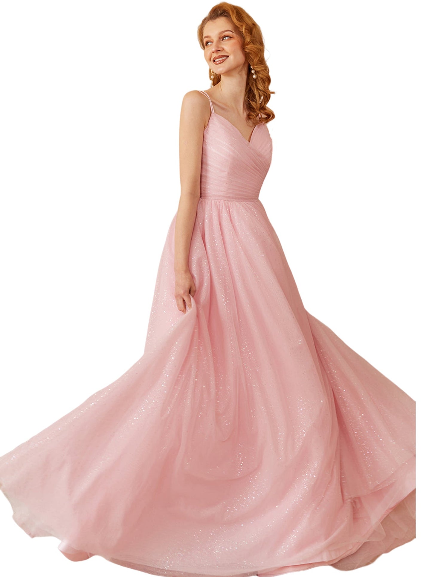 Glitter Tulle Empire Boat Neck Sleeveless-Prom Dress-GD101541