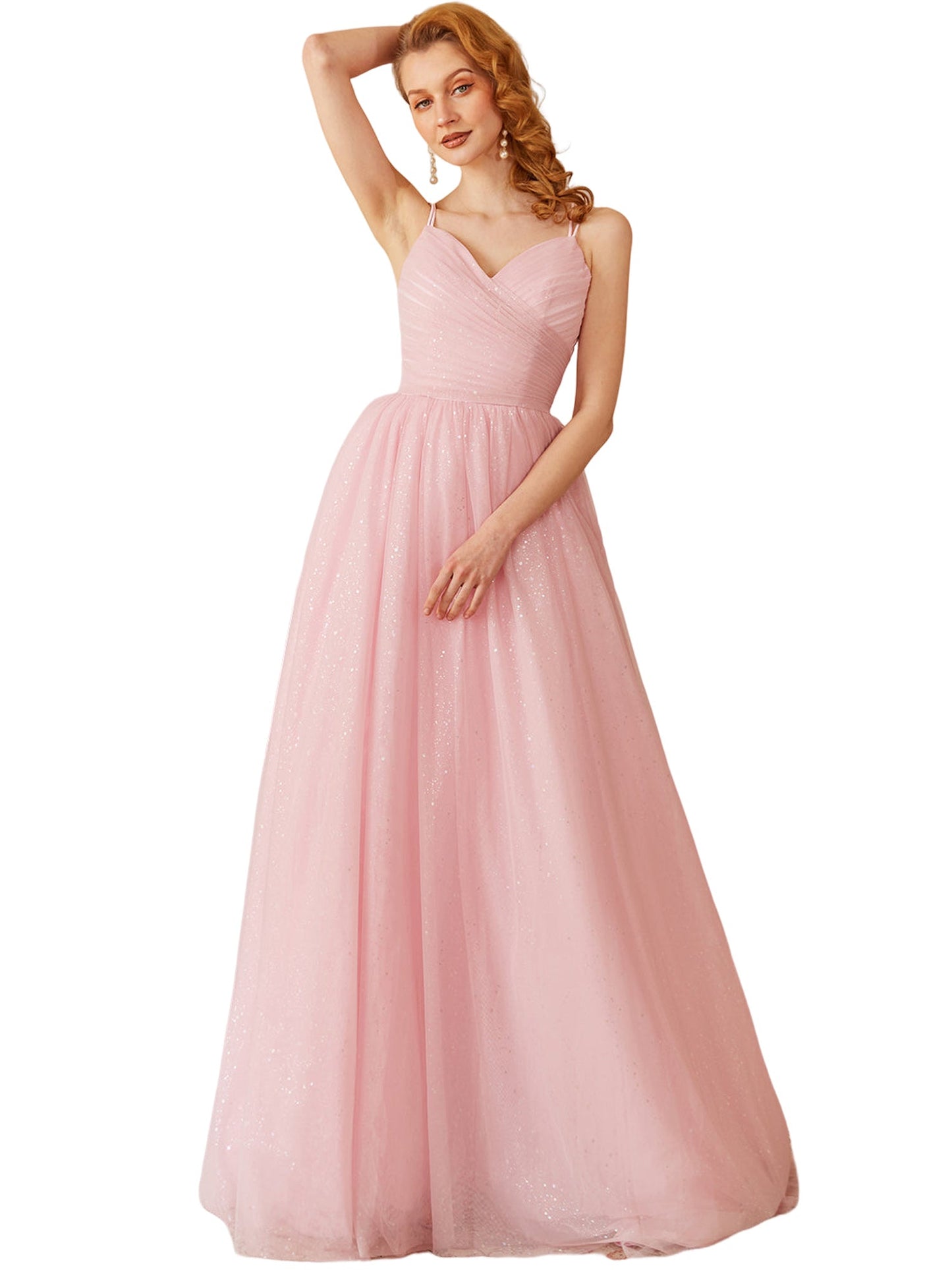 Glitter Tulle Empire Boat Neck Sleeveless-Prom Dress-GD101541