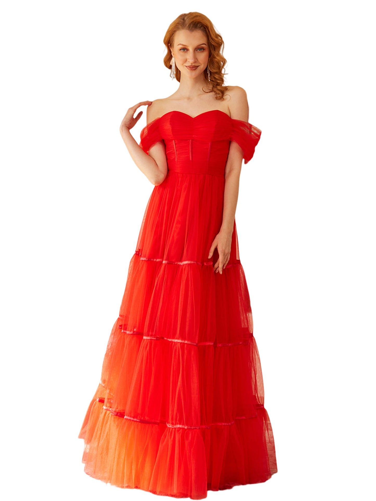 Tulle Empire Off the Shoulder Sleeveless-Prom Dress-GD101543