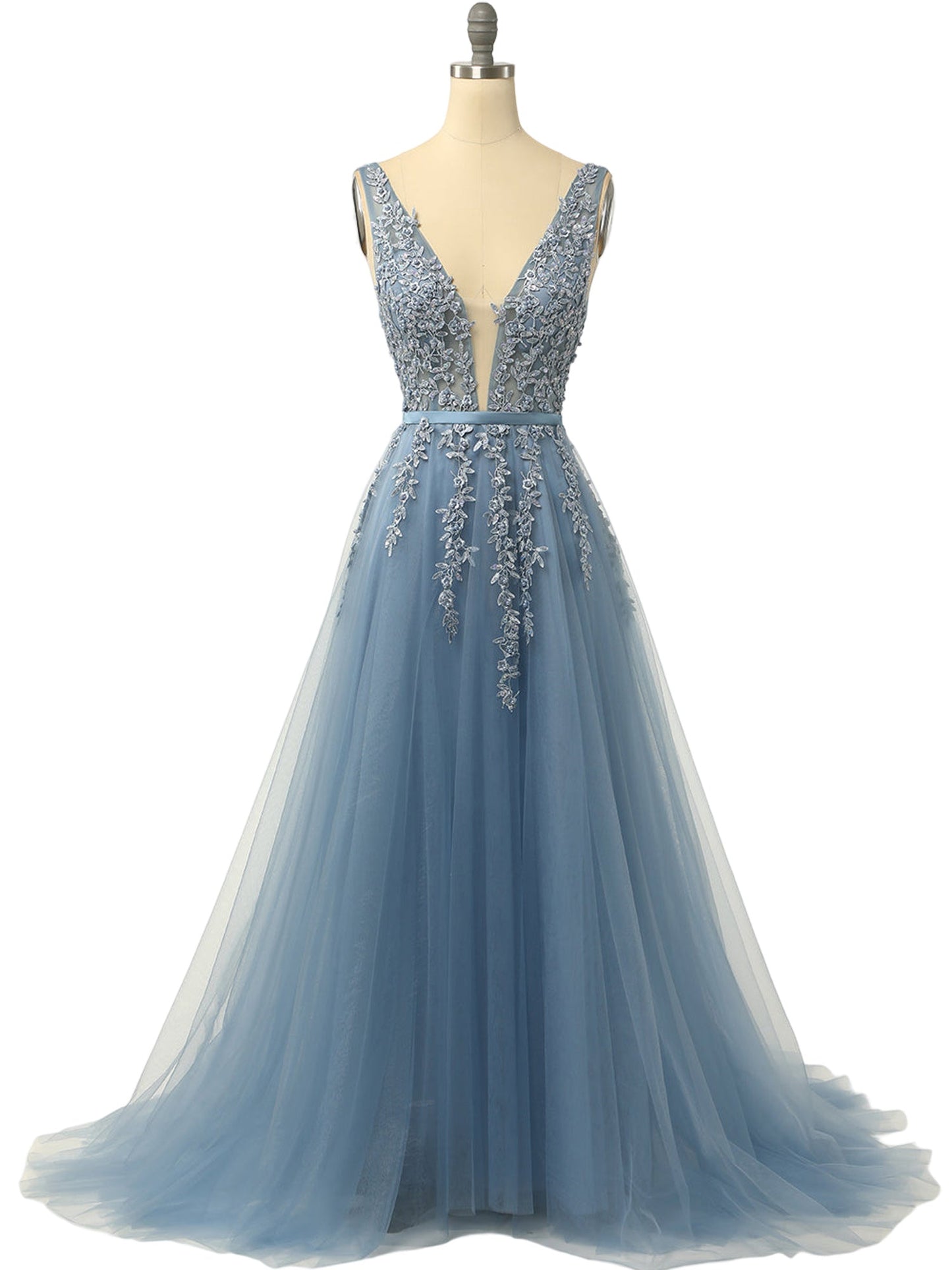 Lace Empire Dipped Sleeveless-Prom Dress-GD101544