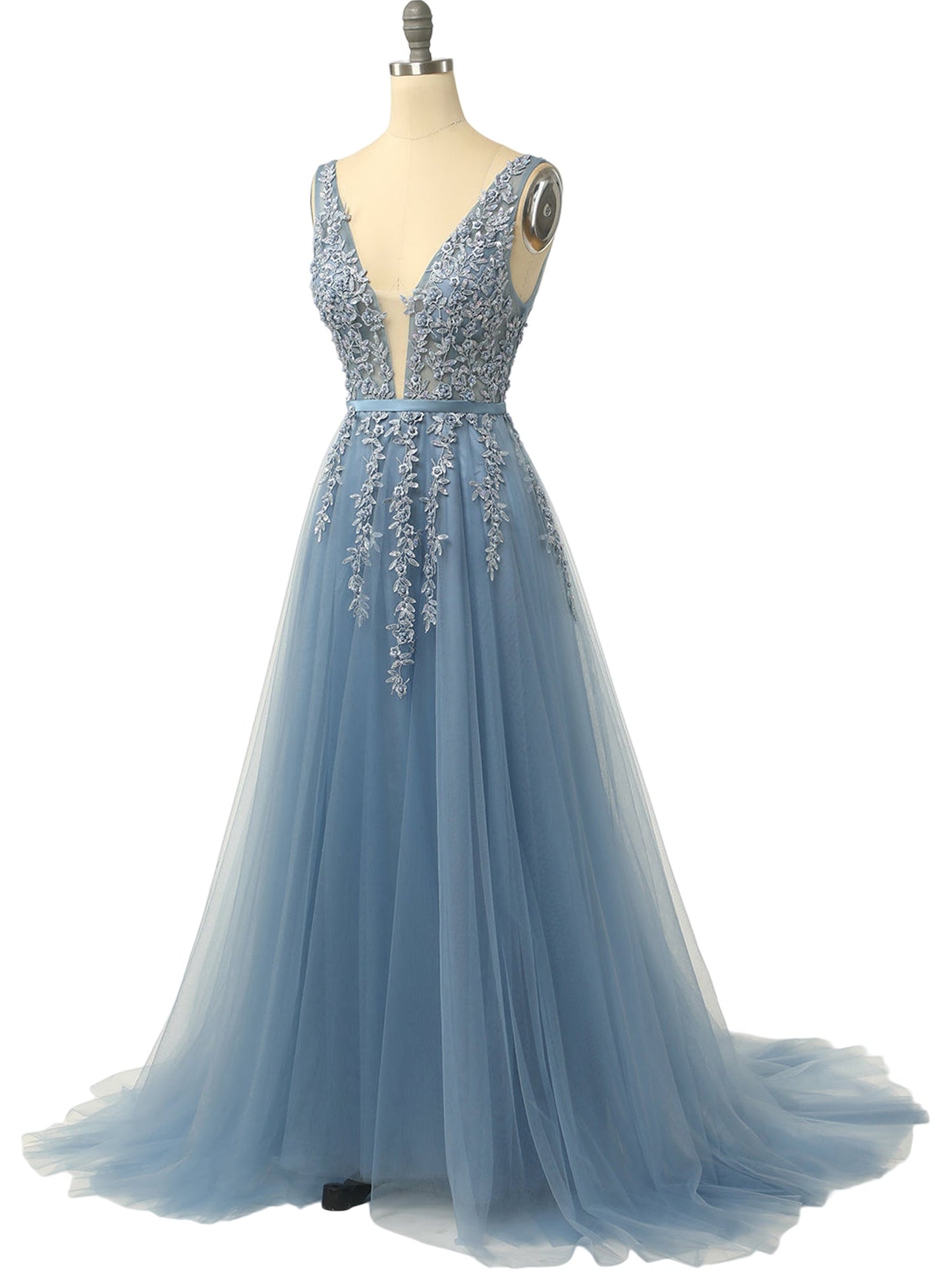 Lace Empire Dipped Sleeveless-Prom Dress-GD101544