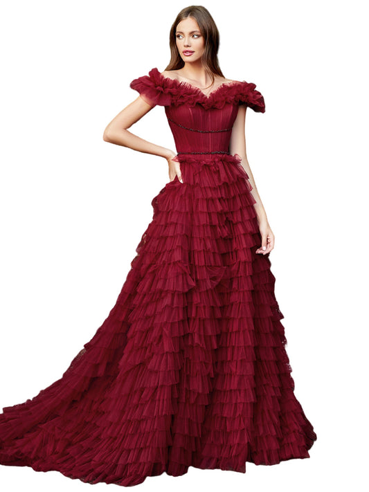 Tulle A-Line Sweetheart Half Sleeves-Prom Dress-GD101623