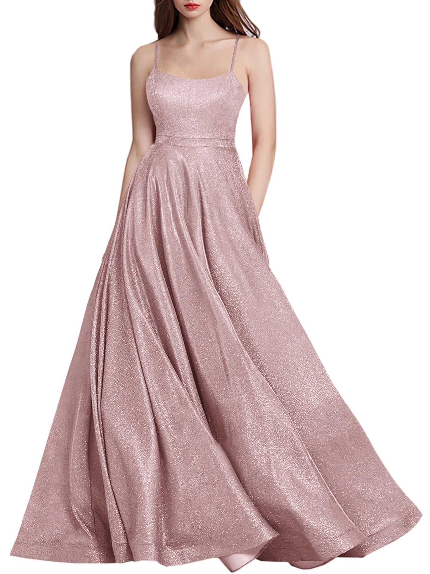 Glitter A-Line V-Neck Sleeveless Prom Dress-GD101632