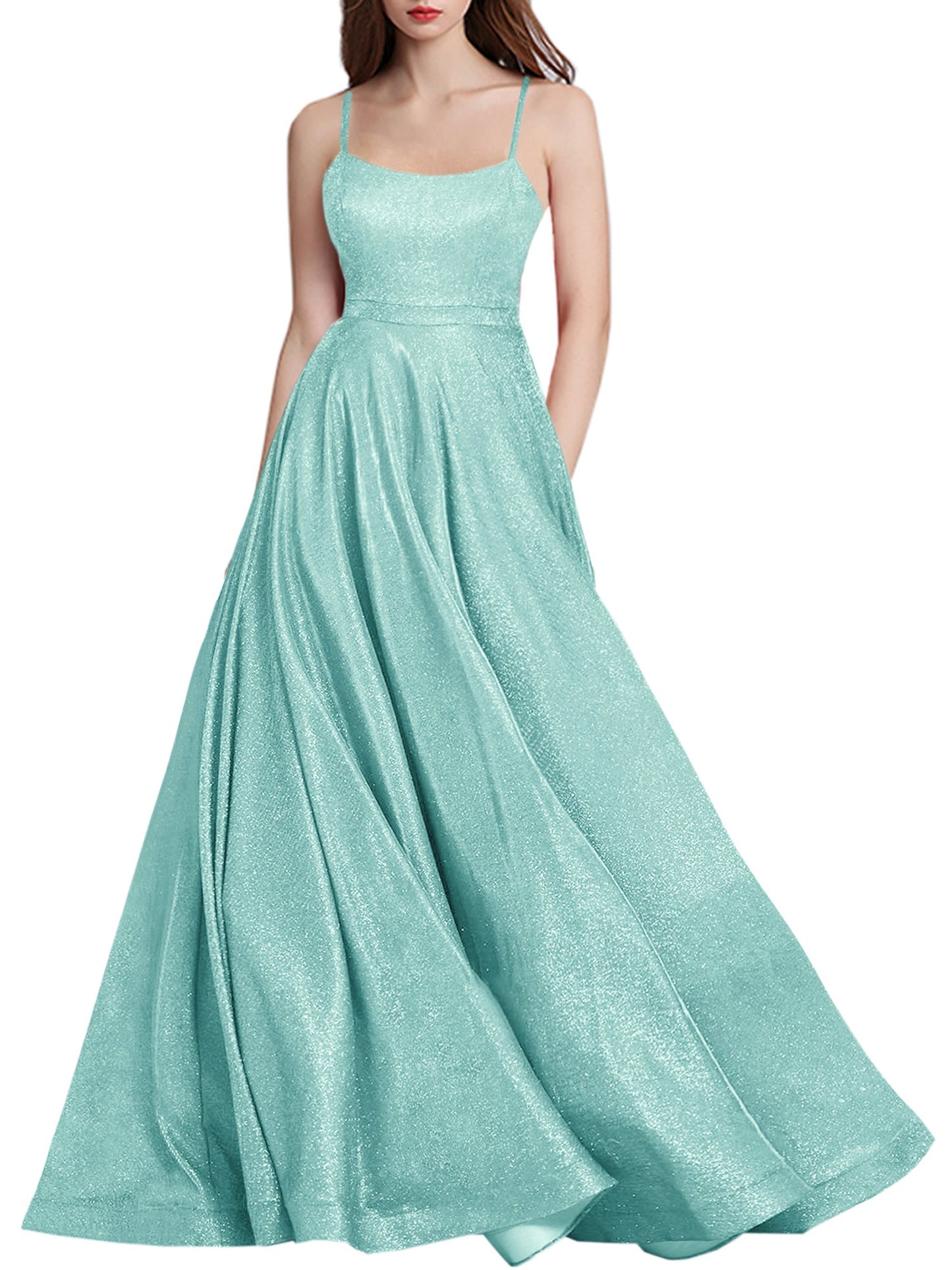 Glitter A-Line V-Neck Sleeveless Prom Dress-GD101632