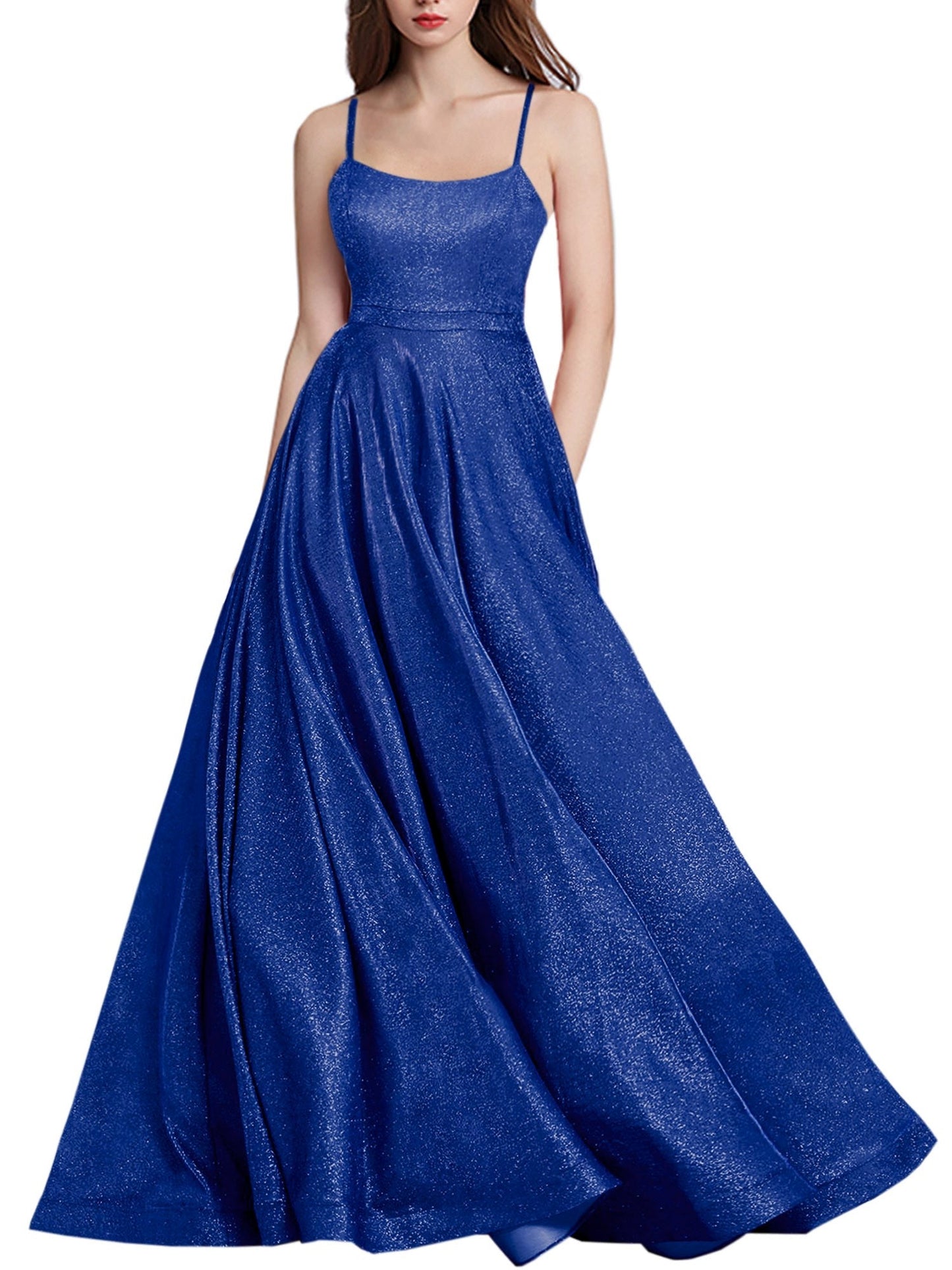 Glitter A-Line V-Neck Sleeveless Prom Dress-GD101632