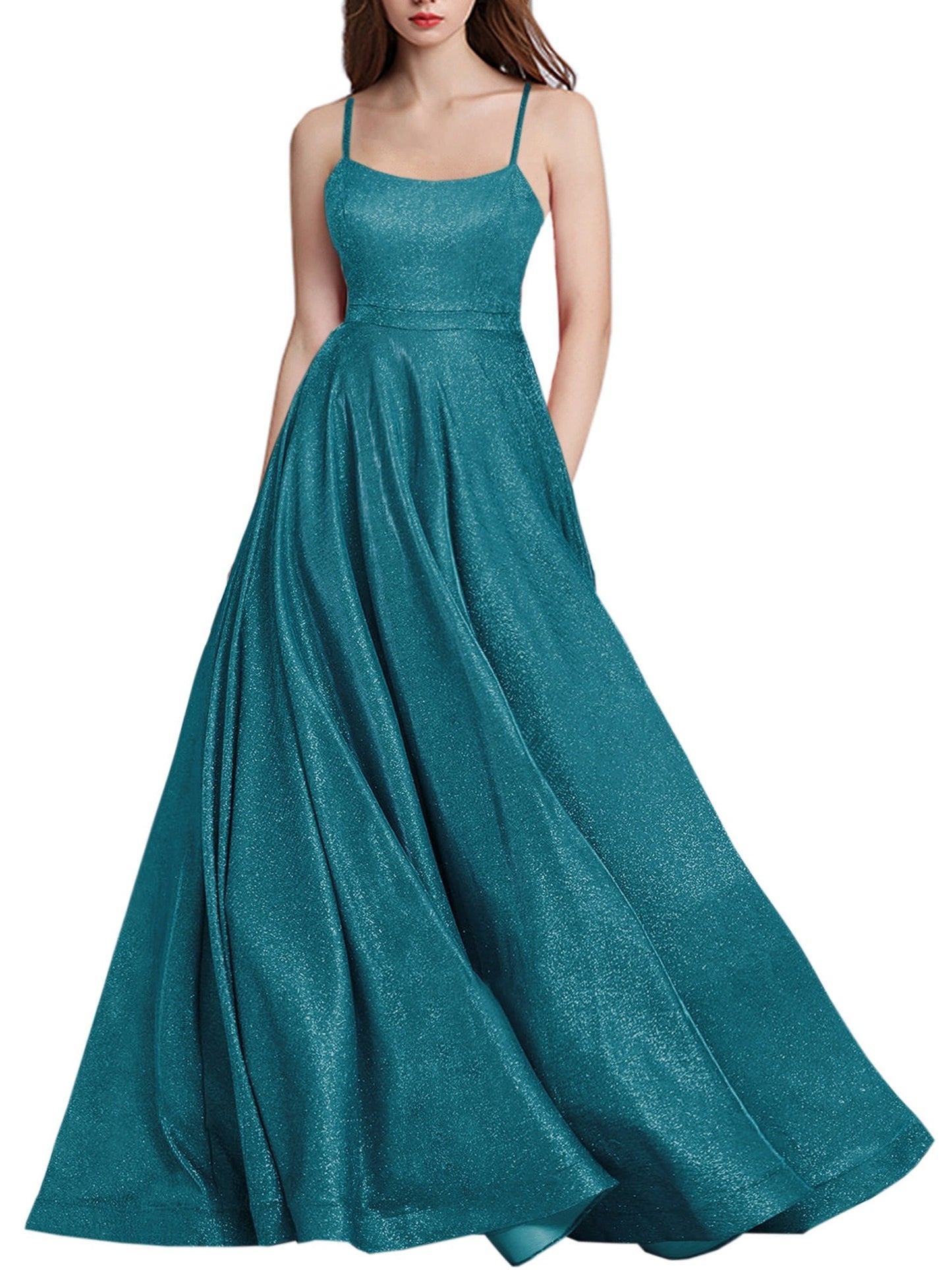 Glitter A-Line V-Neck Sleeveless Prom Dress-GD101632