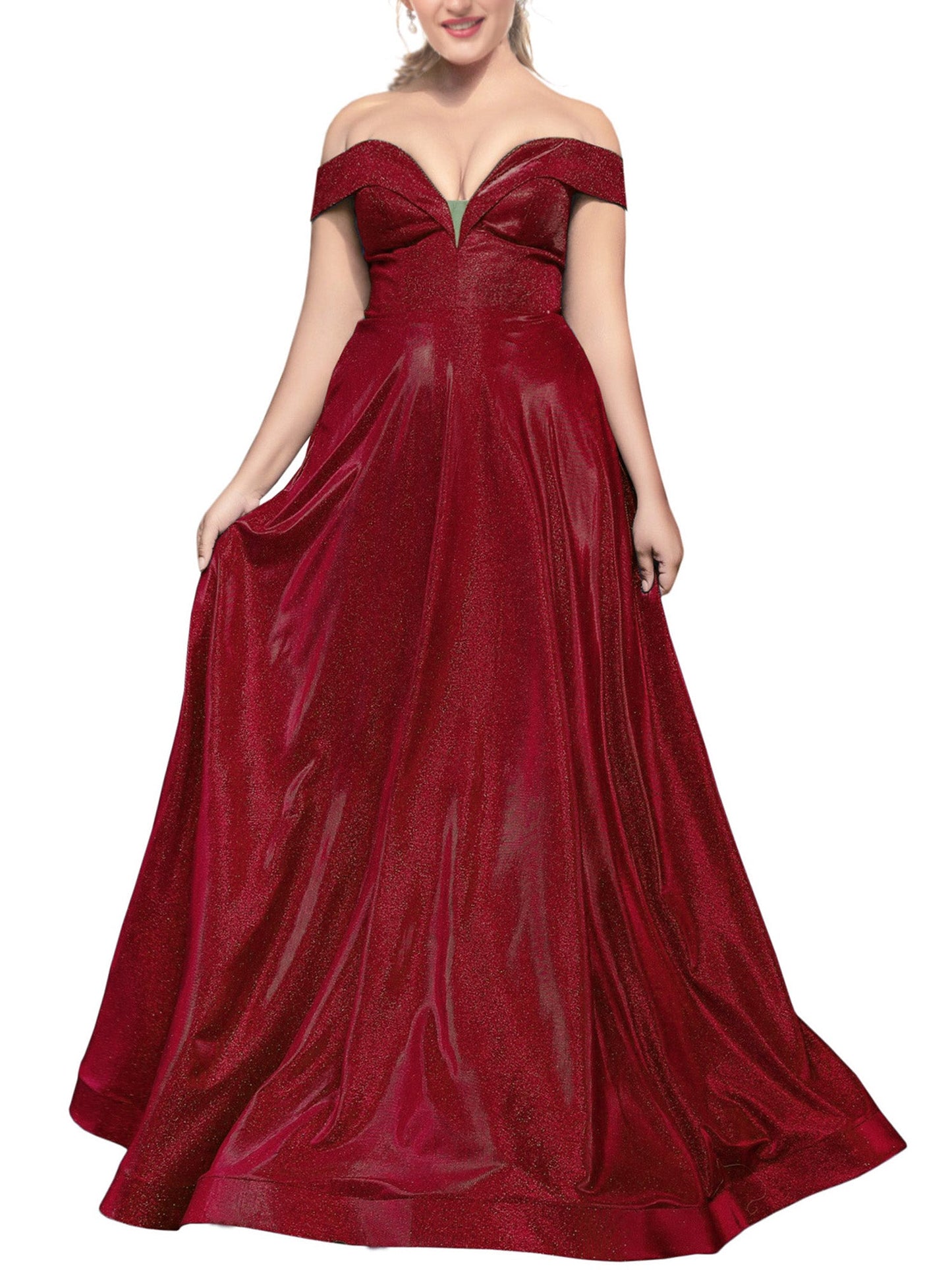 Glitter A-Line V-Neck Sleeveless Prom Dress-GD101633