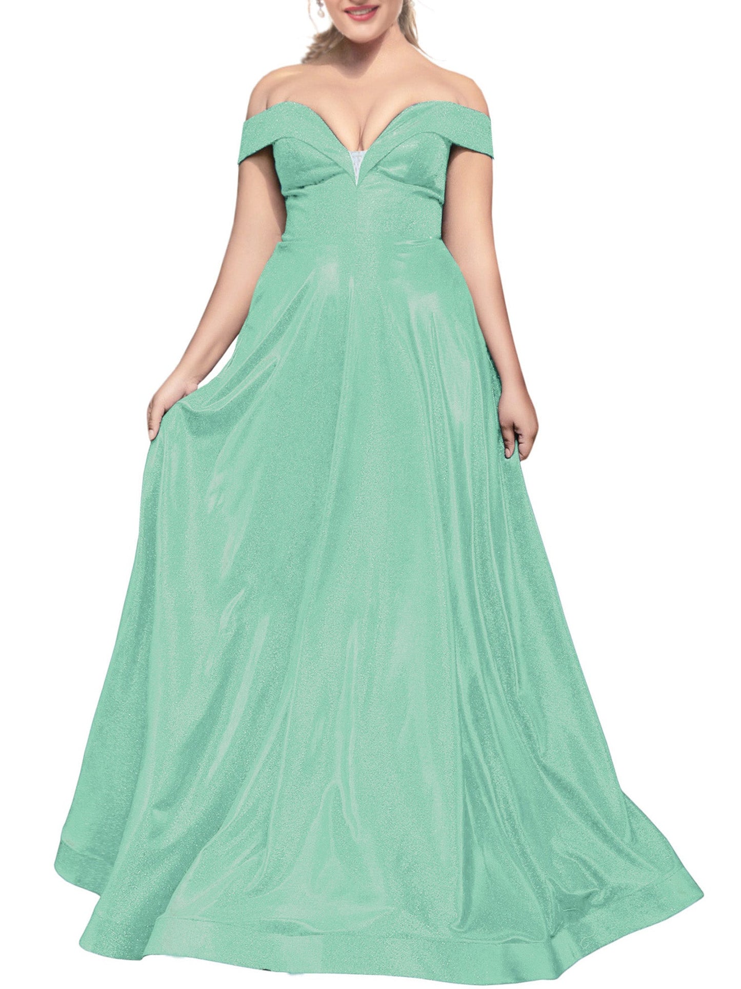 Glitter A-Line V-Neck Sleeveless Prom Dress-GD101633