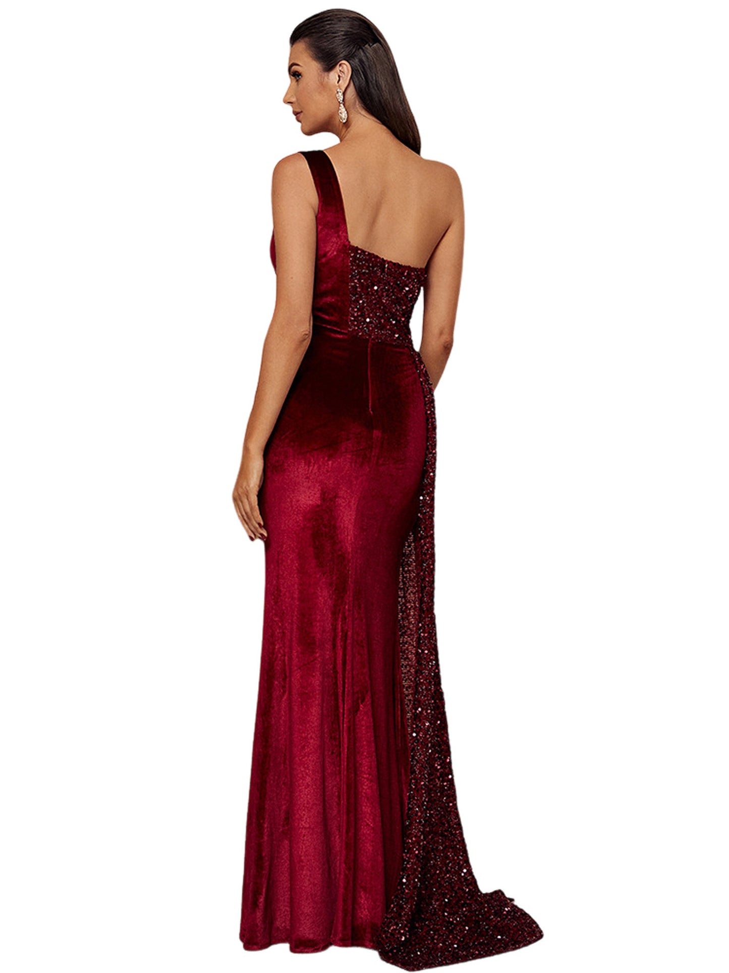 Velvet Sheath One Shoulder Sleeveless-Prom Dress-GD101634