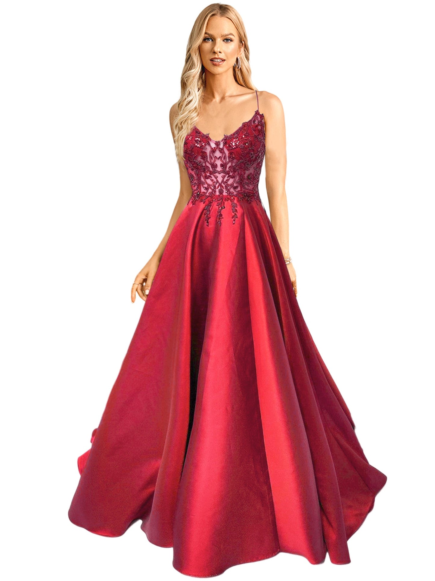 Satin A-Line Spaghetti Straps Sleeveless Prom Dress-GD101655