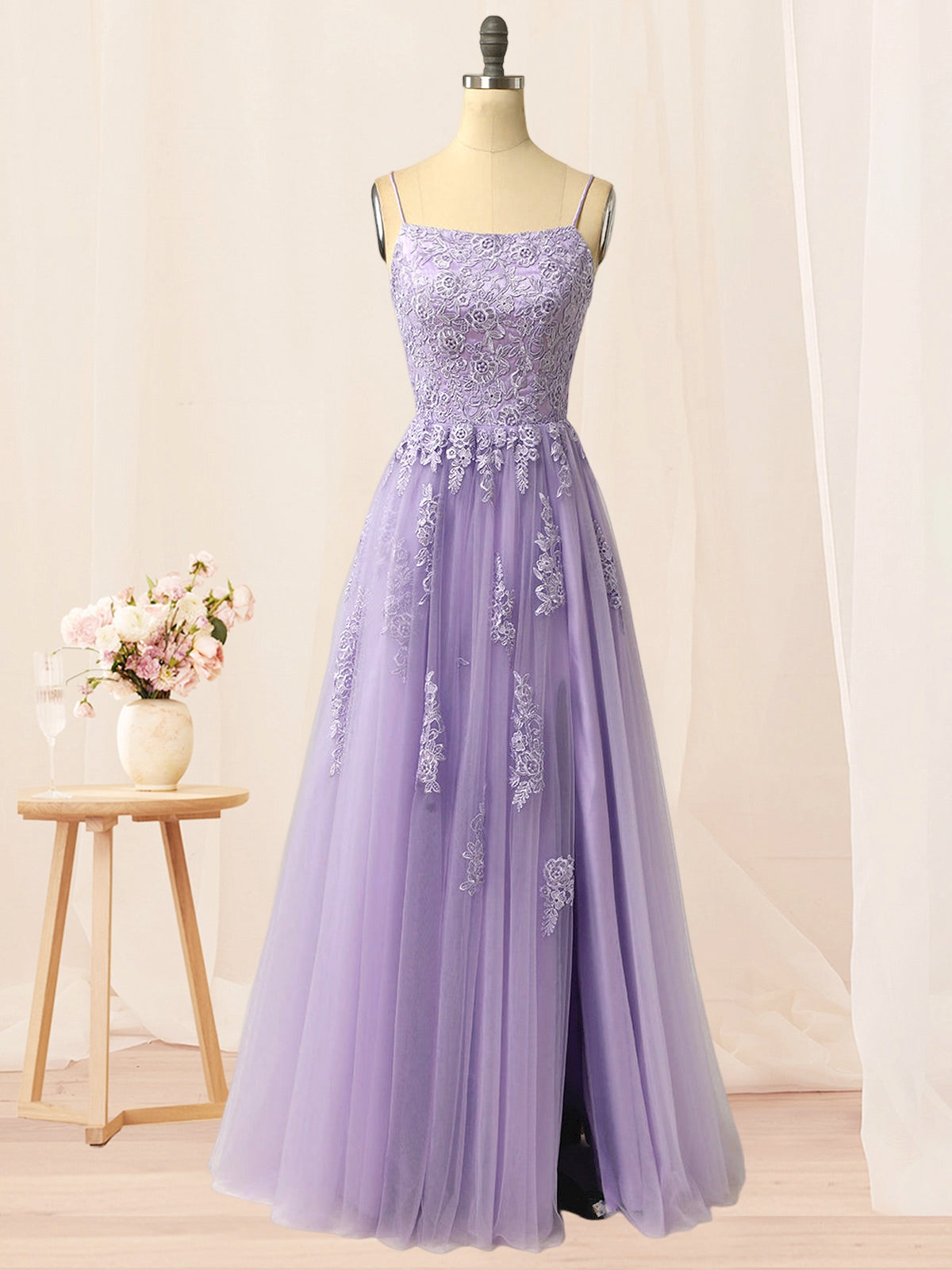 Lace A-Line Spaghetti Straps Sleeveless-Prom Dress-GD101657